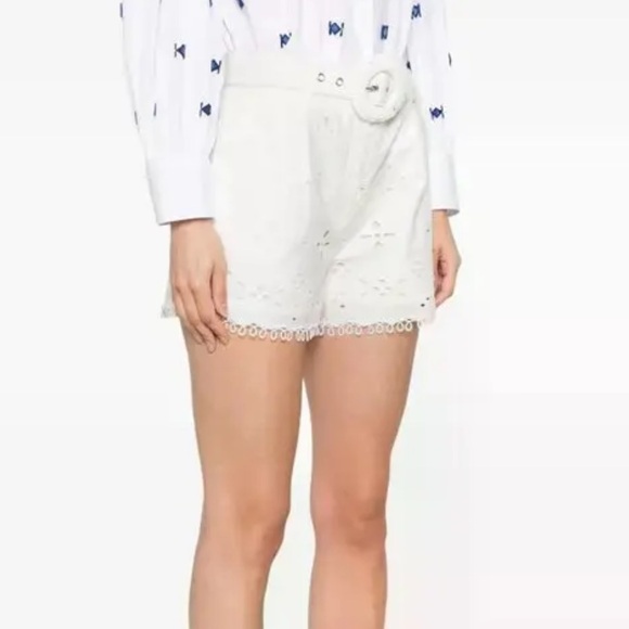 HEMANT & NANDITA Pants - HEMANT & NANDITA White Eyelet Belted Cotton Shorts WITHOUT BELT